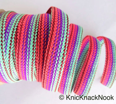 Pink, Blue And Purple Thread Lace Trim, Basket Weave